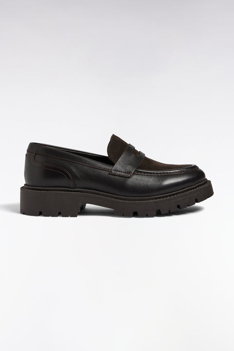 Mocassins bimatières en cuir marron - Image 1