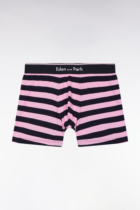 Boxer en jersey de coton rayé marine et rose - Image 1