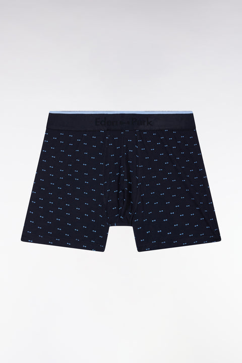 Boxer en jersey de coton à micro-motifs nœuds papillon bleu - Image 1