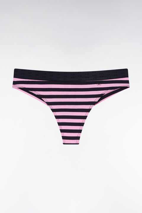 Culotte tanga en jersey stretch rayée marine et rose - Image 1