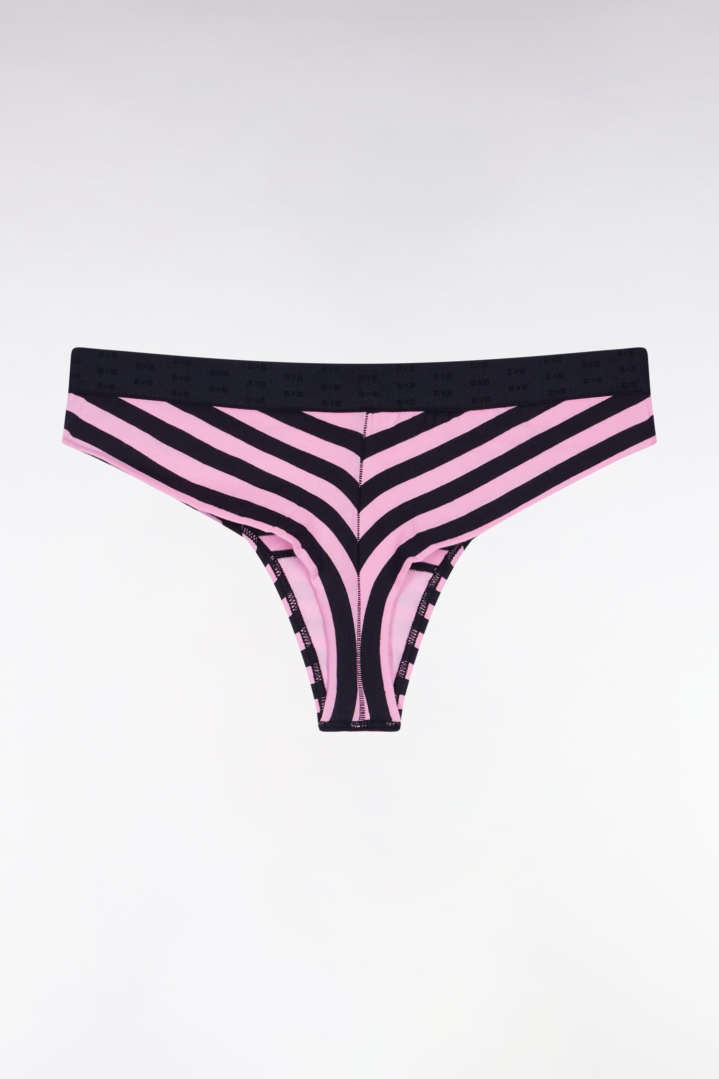 Culotte tanga en jersey stretch rayée marine et rose