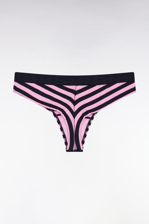 Culotte tanga en jersey stretch rayée marine et rose - Image 2