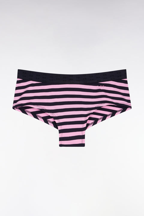 Culotte shorty en jersey stretch rayée marine et rose - Image 1