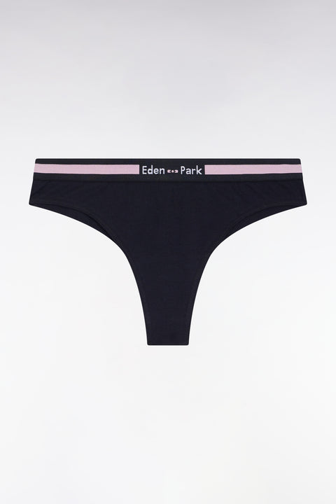 Culotte tanga en jersey stretch marine à logo - Image 1