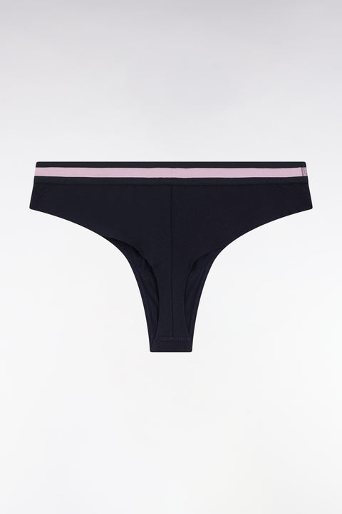 Culotte tanga en jersey stretch marine à logo - Image 2