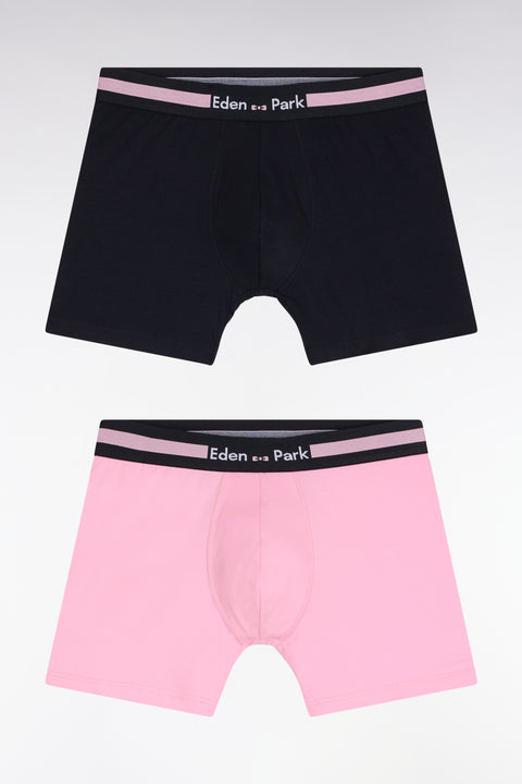 Lot de deux boxers en jersey de coton stretch rose et marine - Image 1