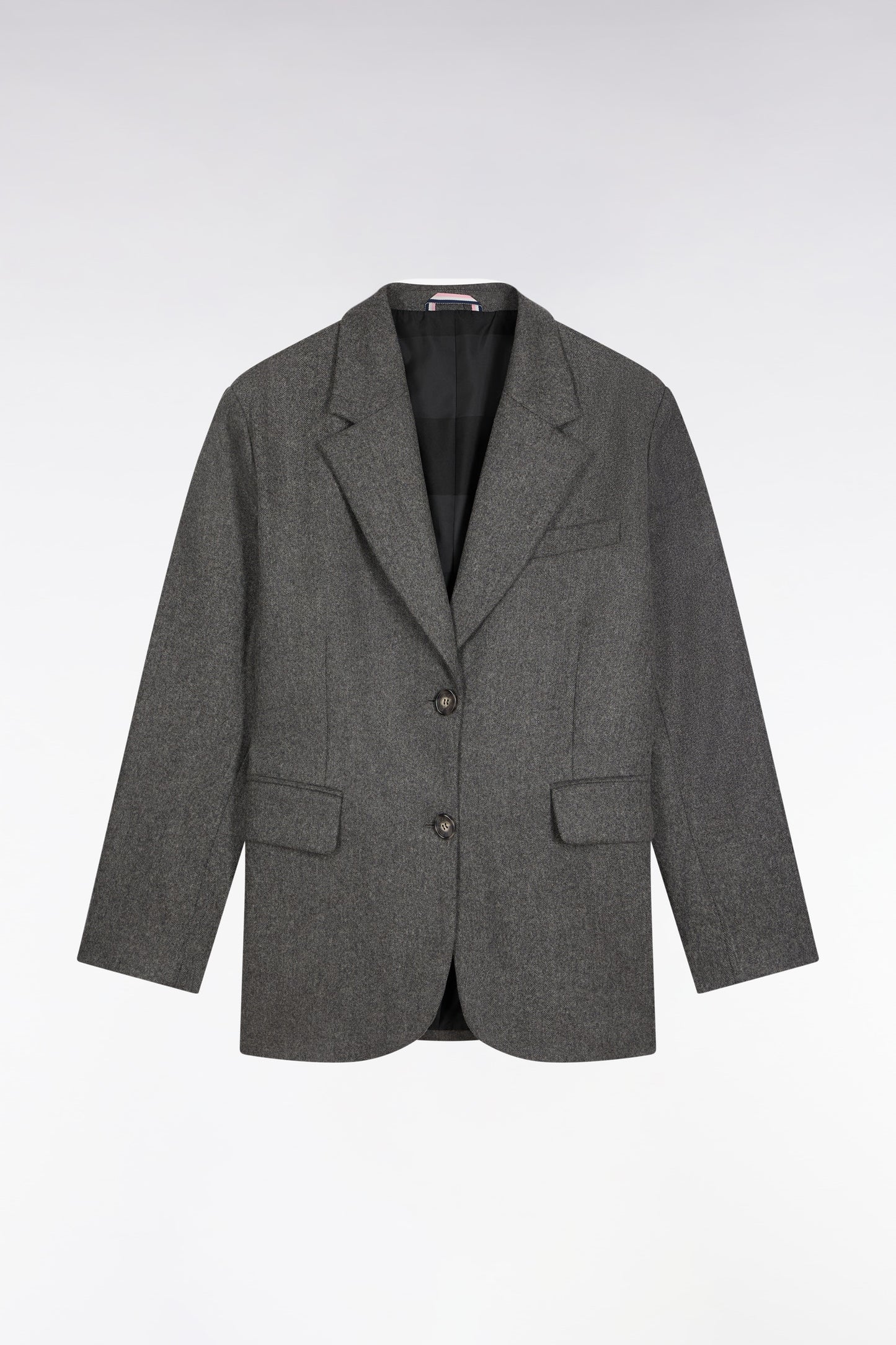 Veste blazer en flanelle de laine grise coupe oversized