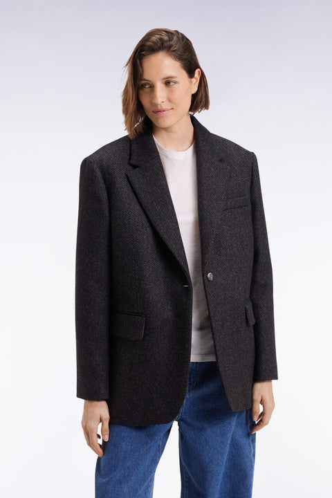 Oversized blazer jacket in grey wool twill - Image 3