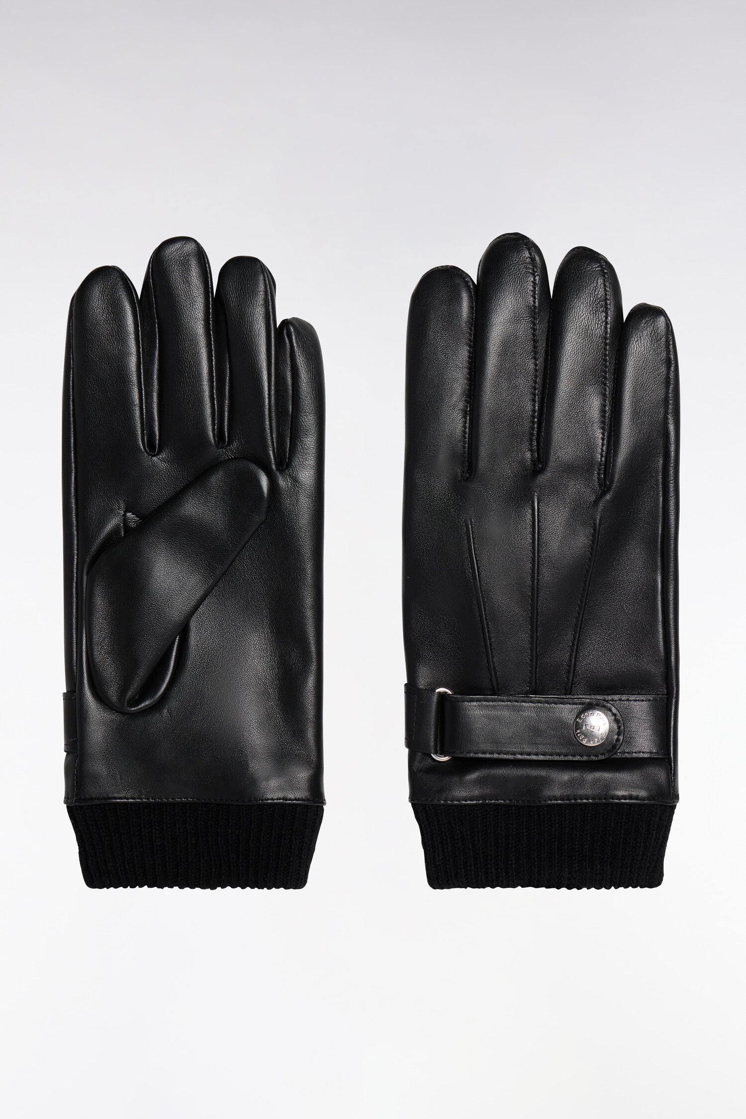 Gants en cuir lisse poignets tricotés noirs