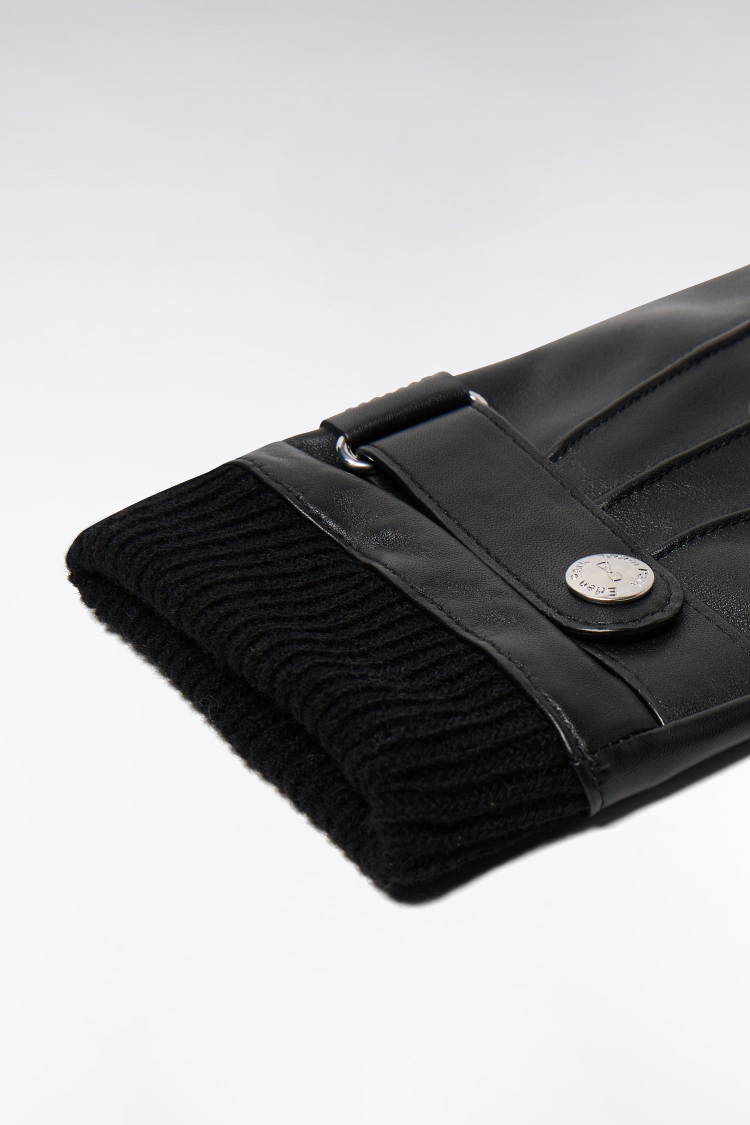 Gants en cuir lisse poignets tricotés noirs