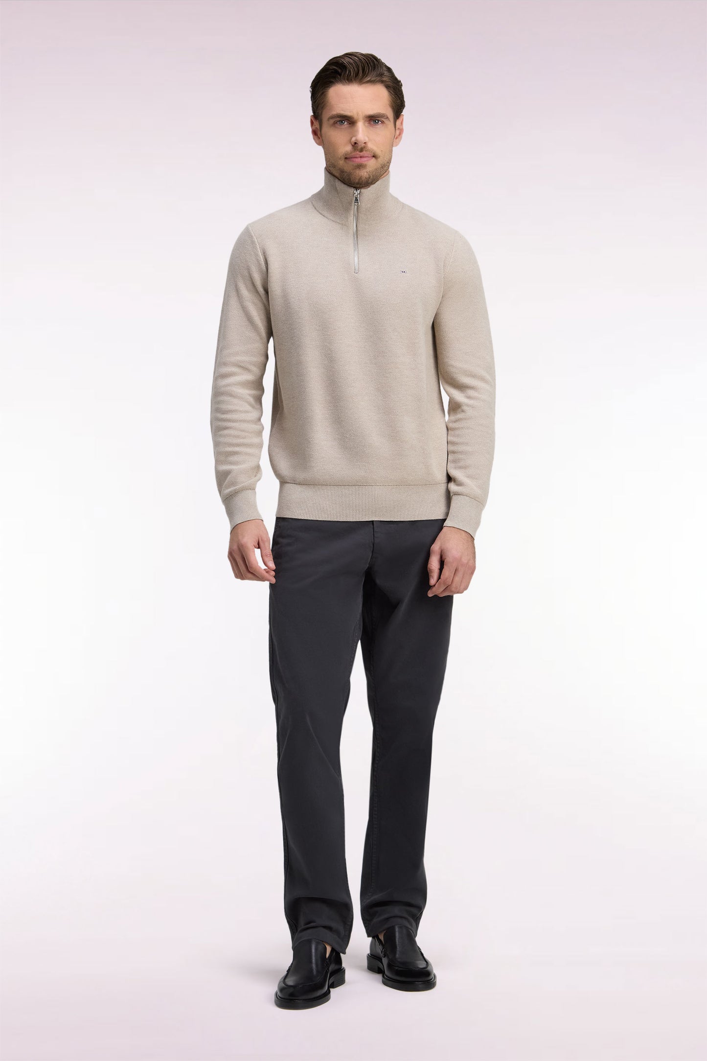 Pantalon chino sans plis en gabardine de coton stretch kaki