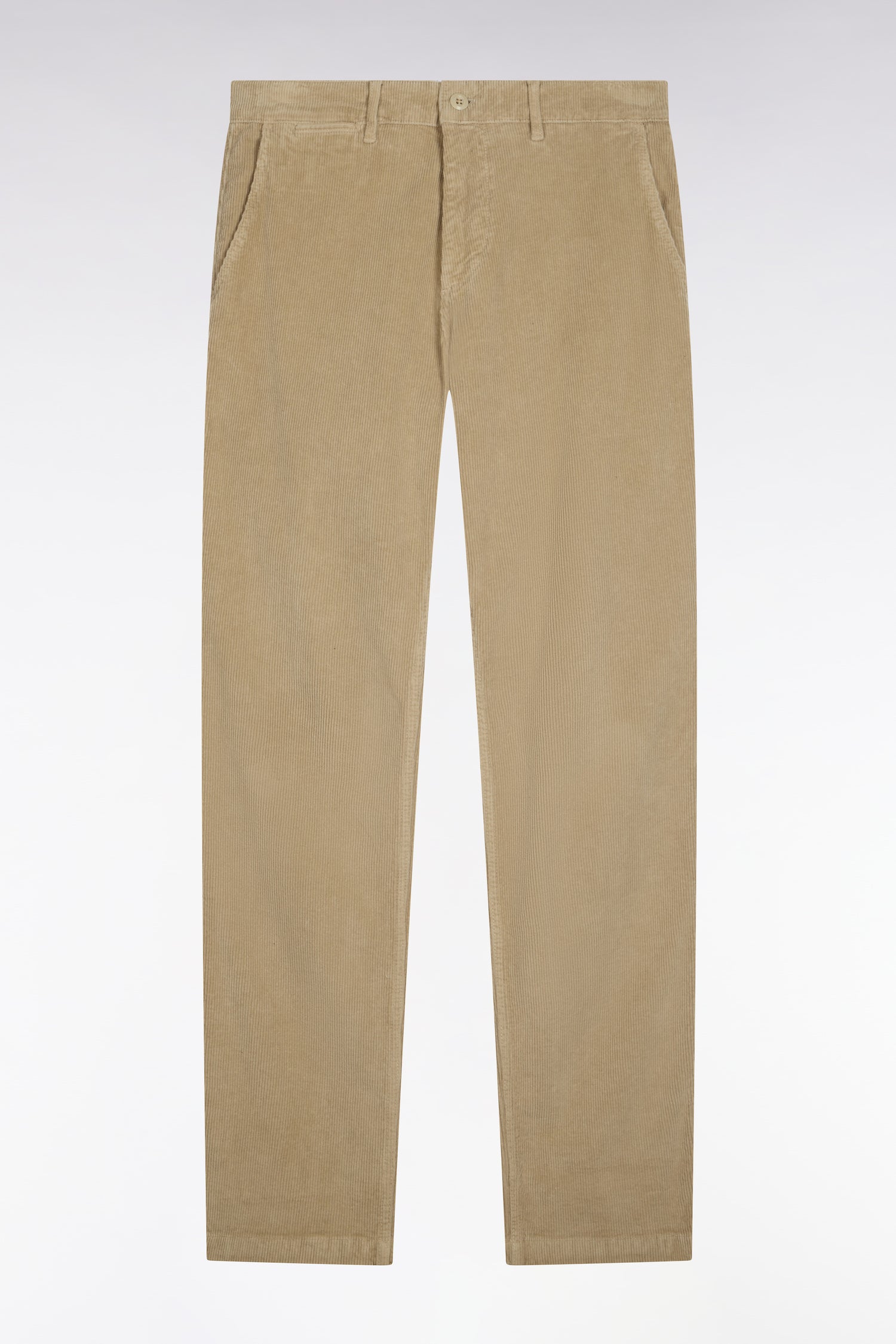 Pantalon chino sans plis en velours côtelé beige coupe regular