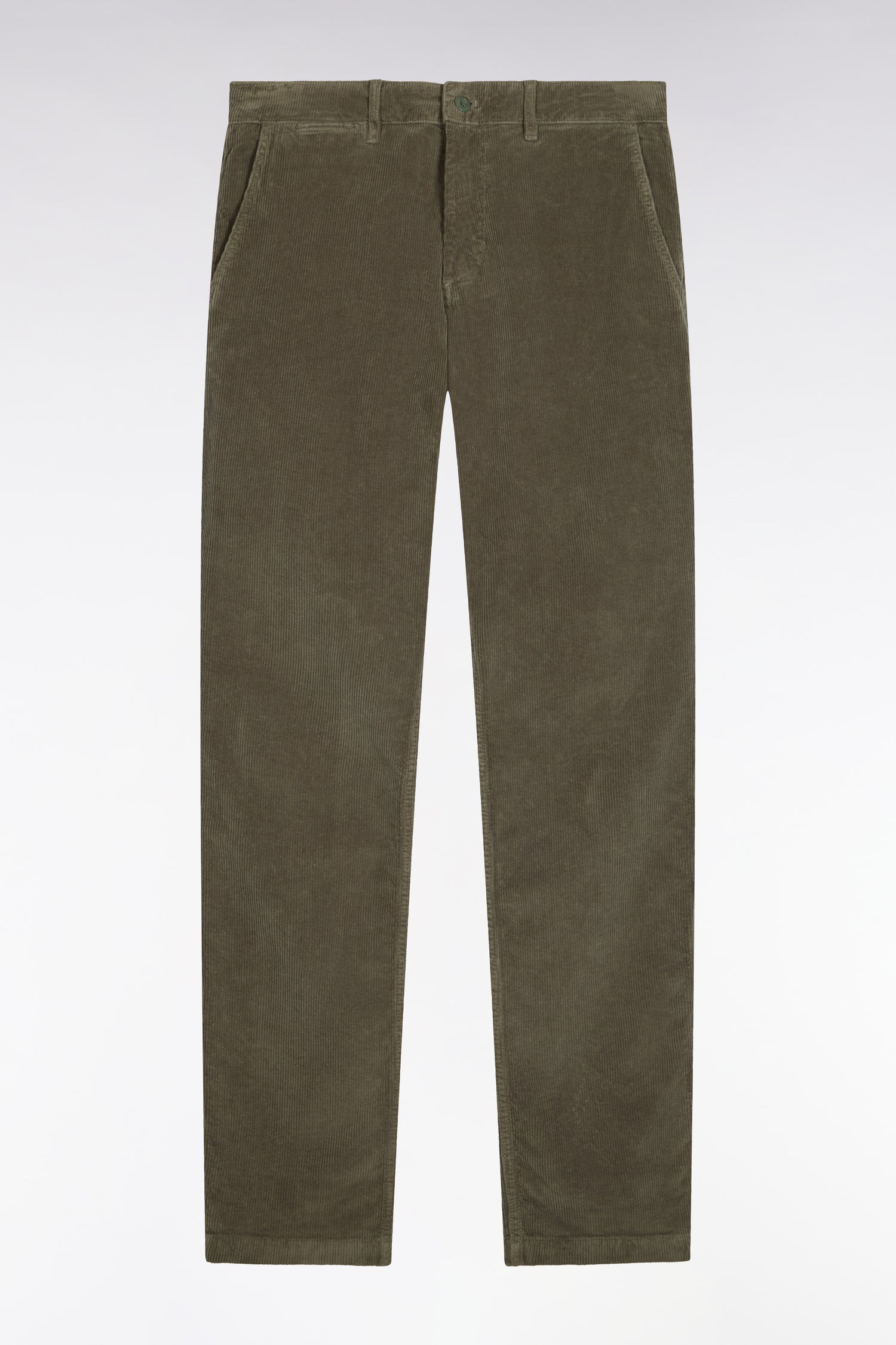 Pantalon chino sans plis en velours côtelé kaki clair coupe regular