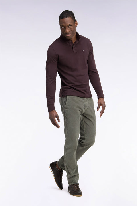 Pantalon chino sans plis en velours côtelé kaki clair coupe regular - Image 1
