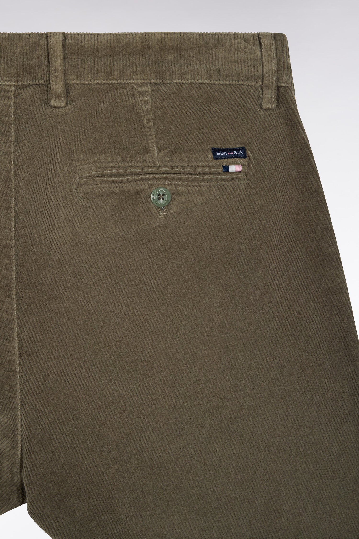 Pantalon chino sans plis en velours côtelé kaki clair coupe regular