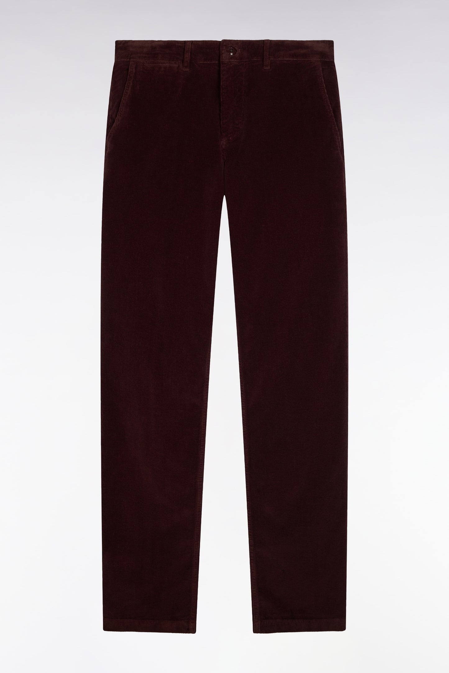 Pantalon chino sans plis en velours côtelé marron coupe regular