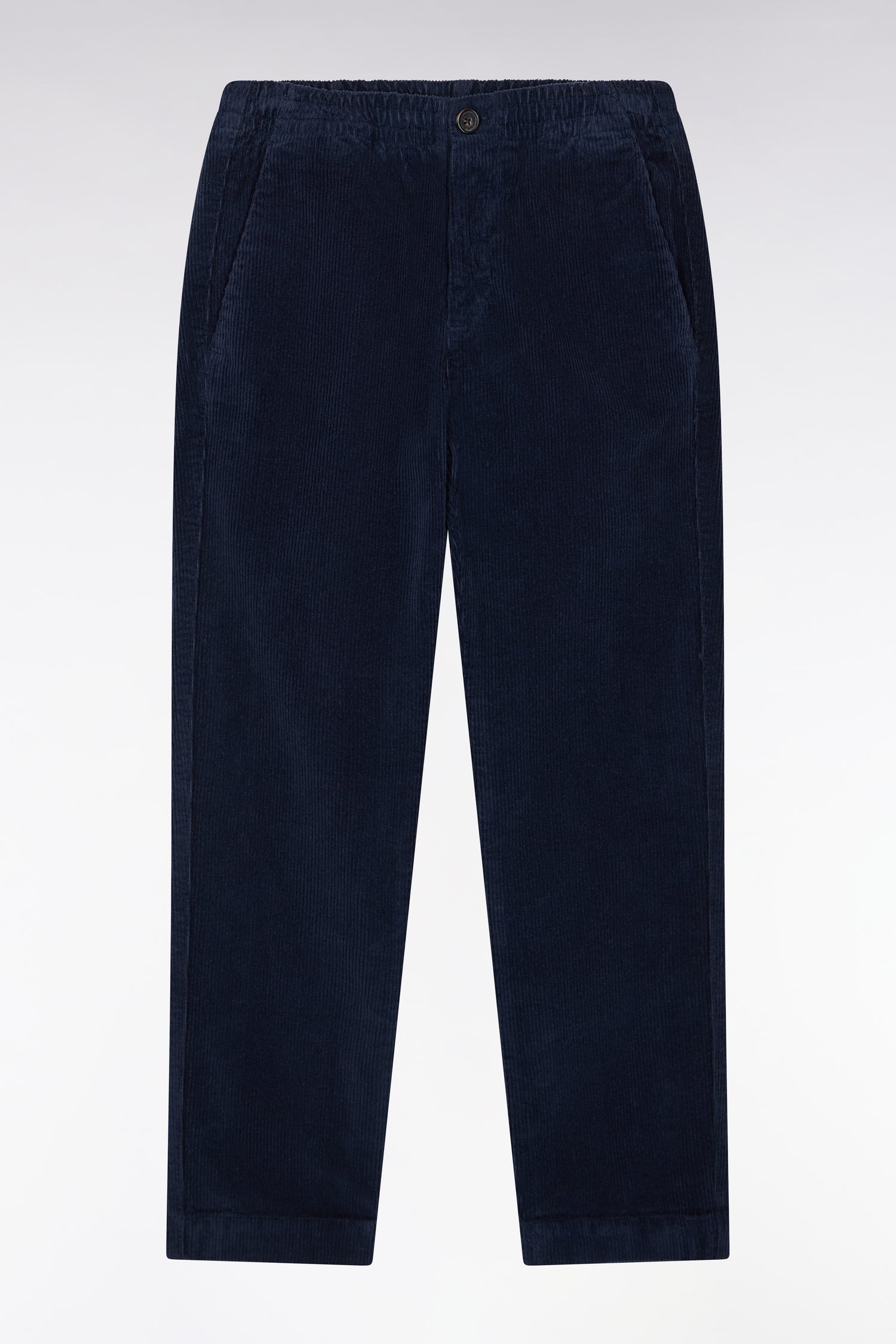 Pantalon chino sans pli en velours côtelé marine coupe droite
