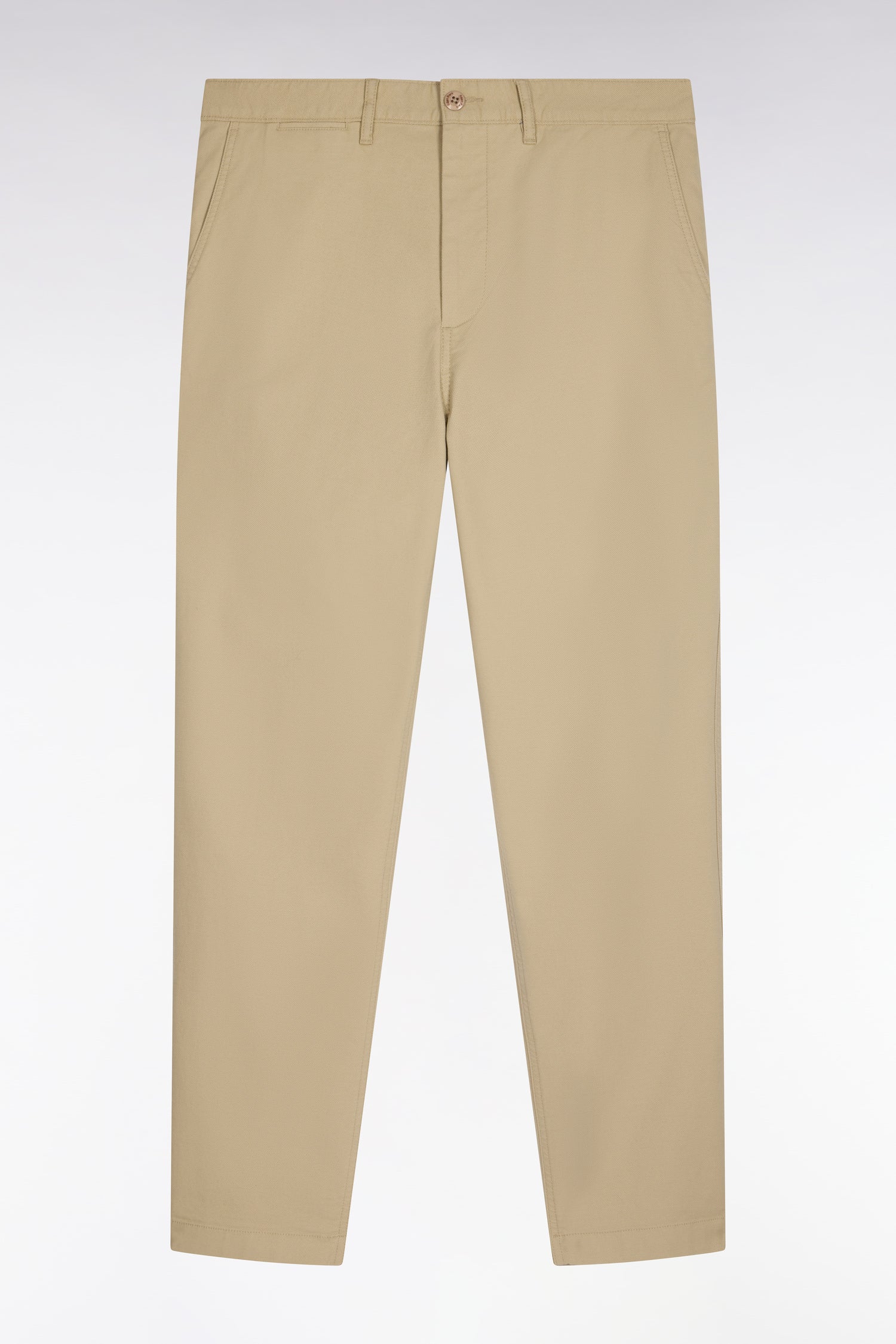 Pantalon chino sans plis en piqué de coton stretch beige coupe regular