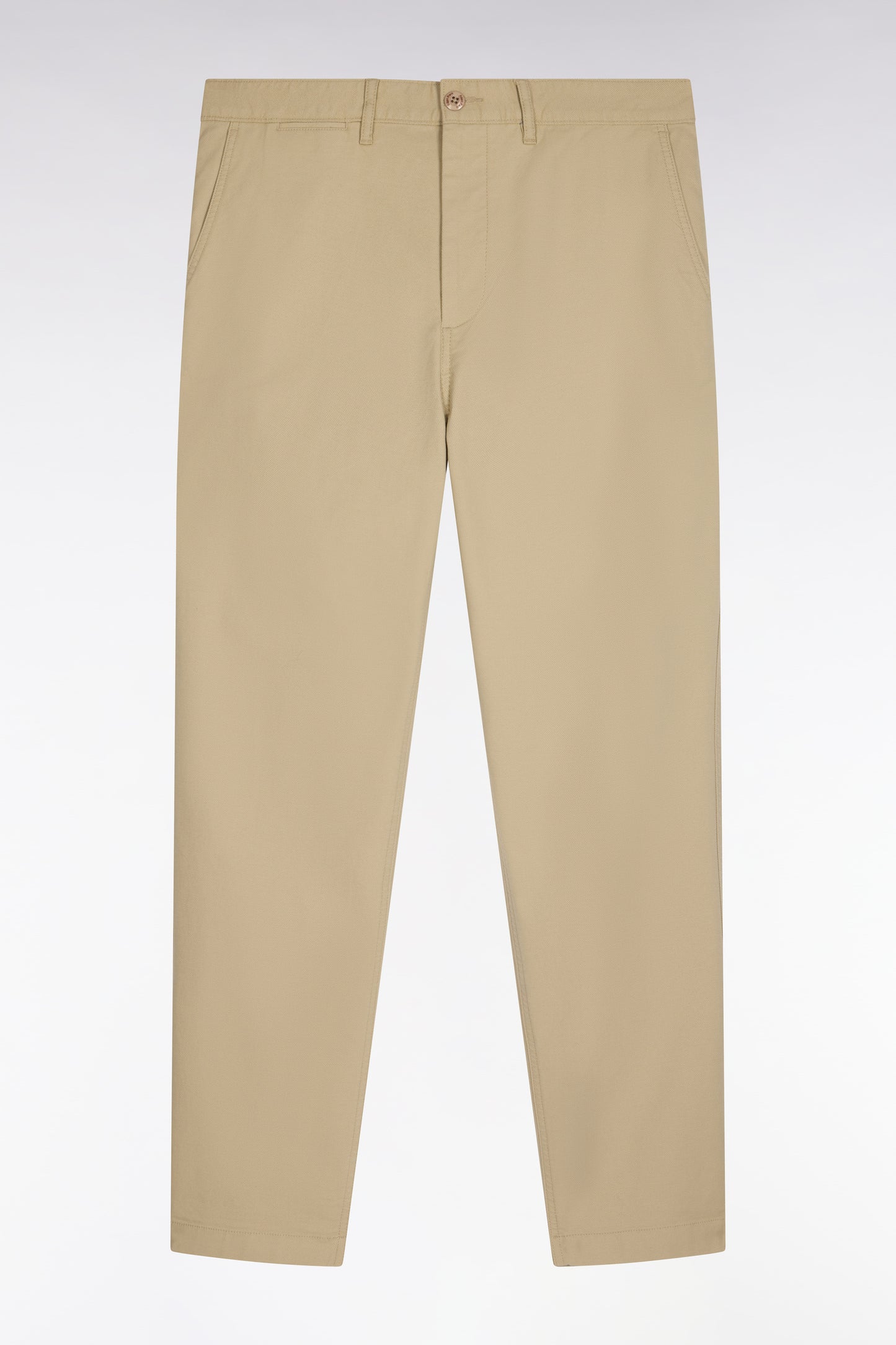 Pantalon chino sans plis en piqué de coton stretch beige coupe regular