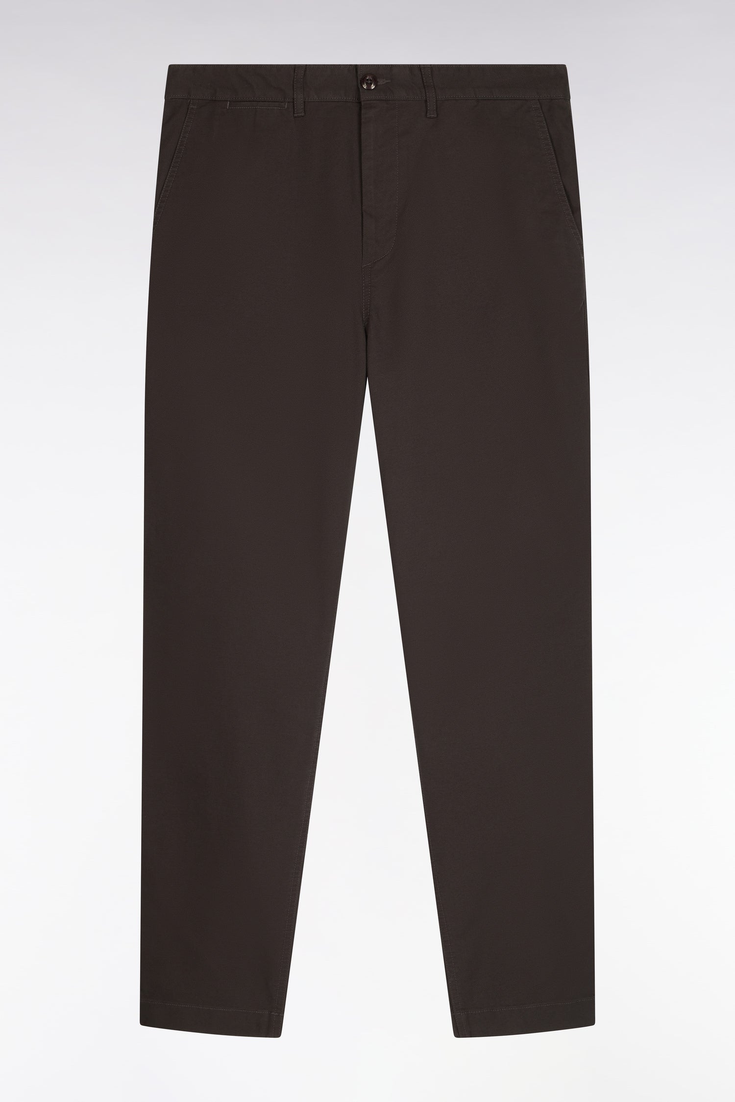 Pantalon chino sans plis en piqué de coton stretch kaki coupe regular