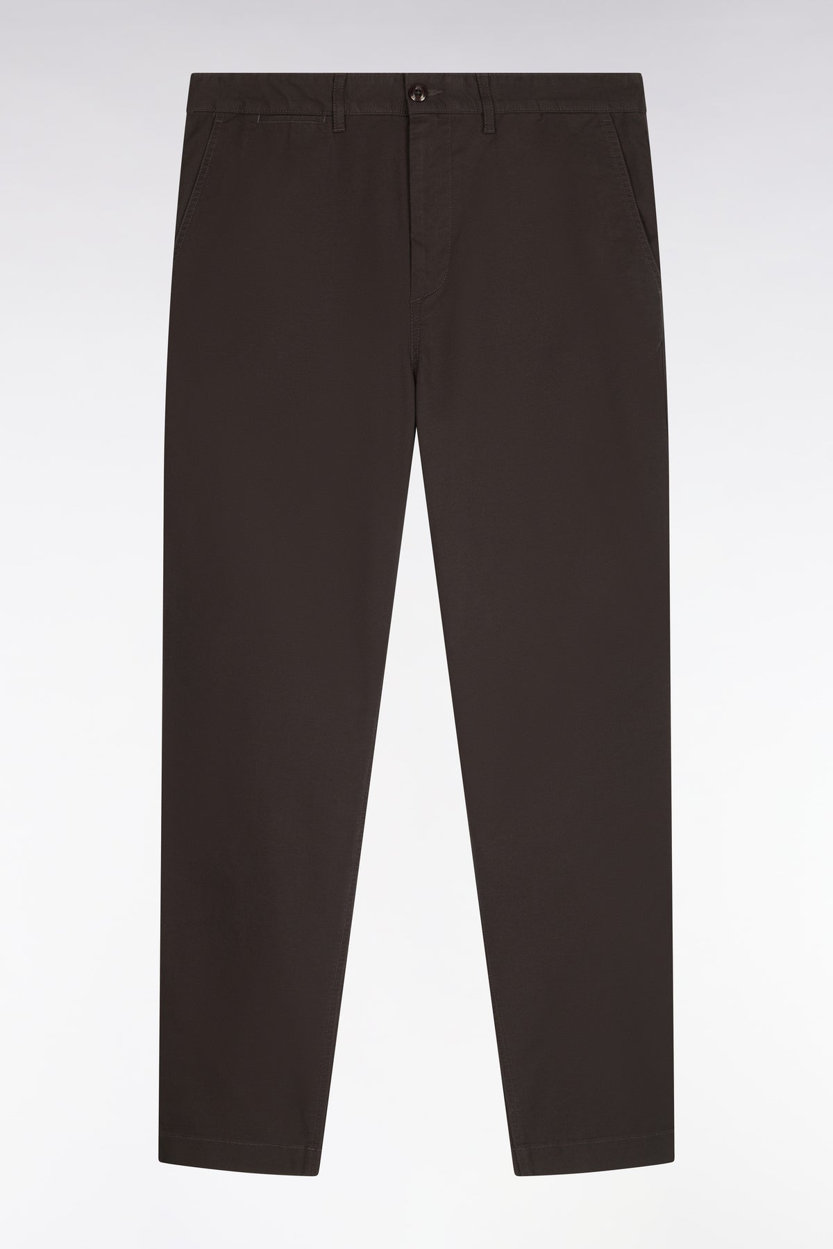 Pantalon chino sans plis en piqué de coton stretch kaki coupe regular