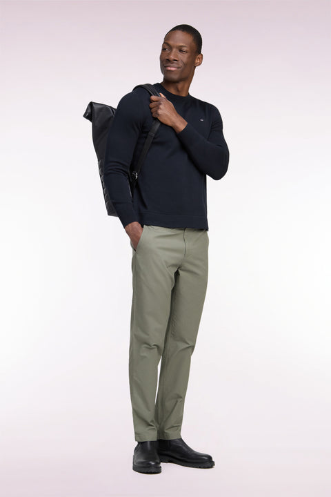 Pantalon chino sans plis en piqué de coton stretch kaki clair coupe regular - Image 1