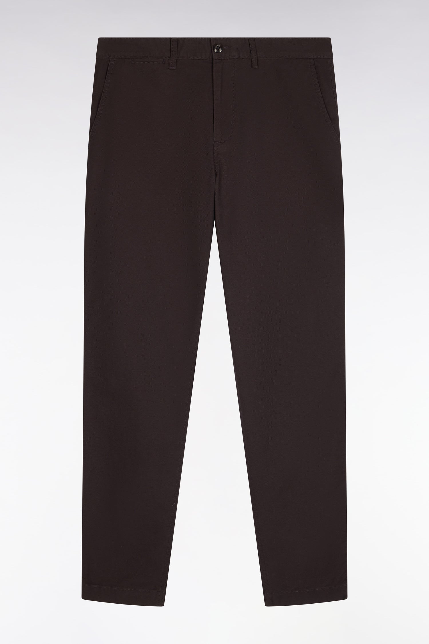 Pantalon chino sans plis en piqué de coton stretch marron coupe regular