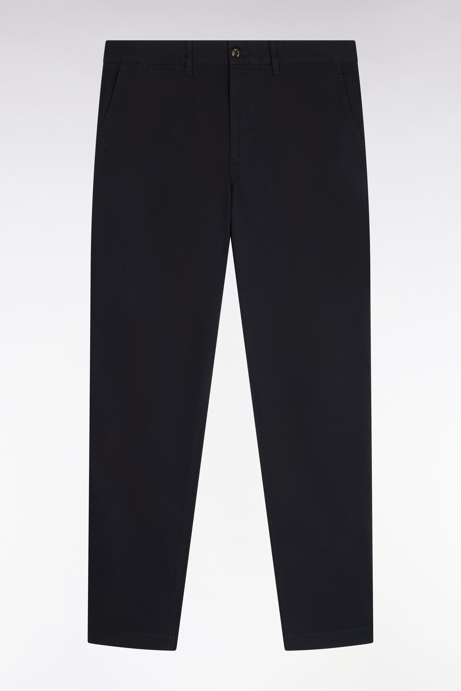 Pantalon chino sans plis en piqué de coton stretch noir coupe regular