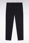 Pantalon chino sans plis en piqué de coton stretch noir coupe regular