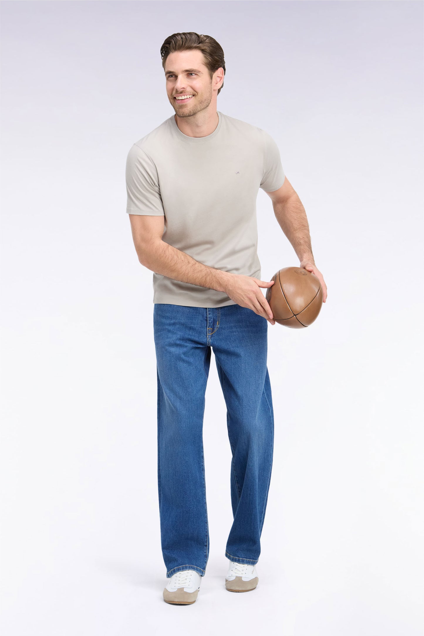 Jean en denim stretch bleu stone bleach coupe regular