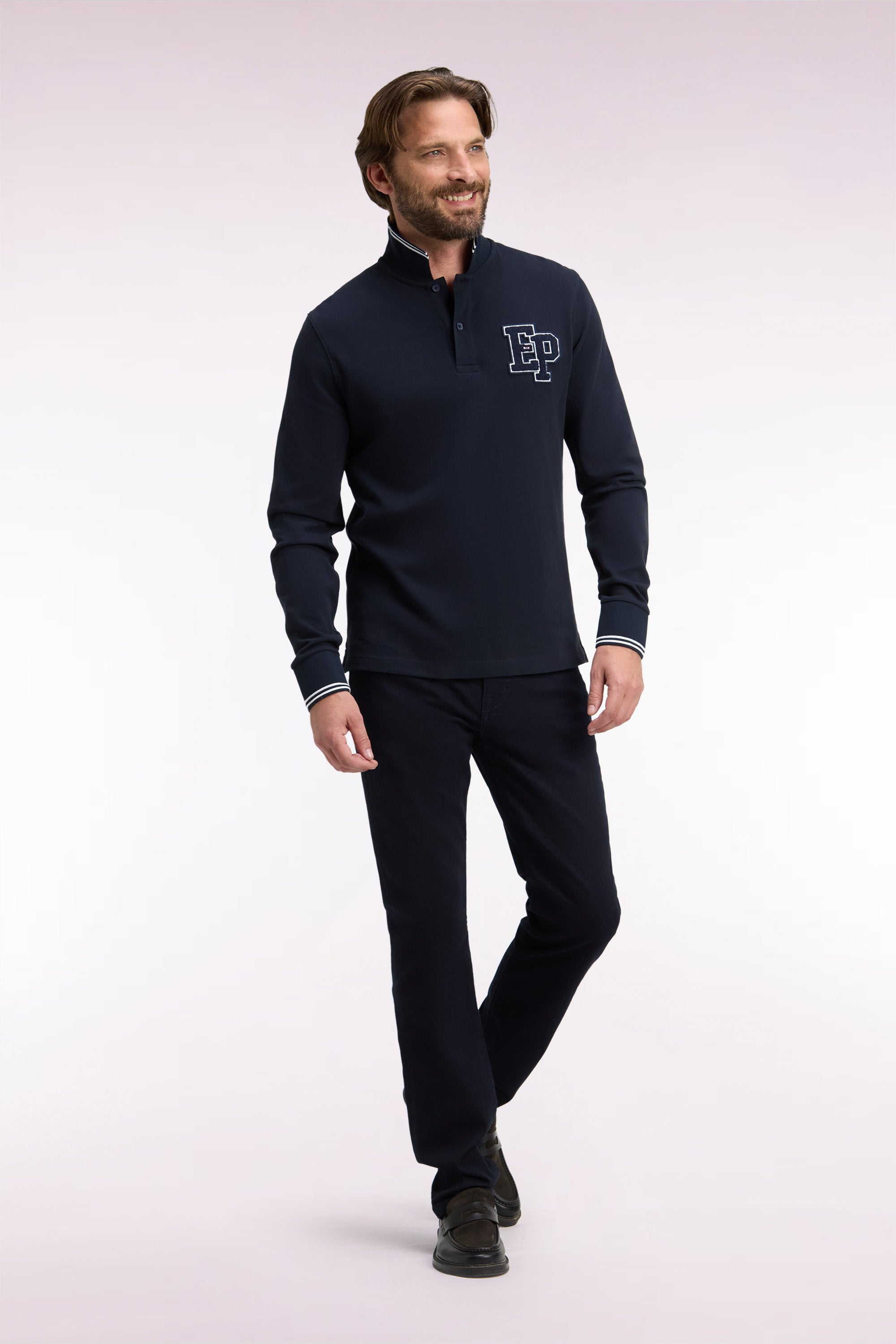 Jean 5 poches en denim stretch marine coupe droite