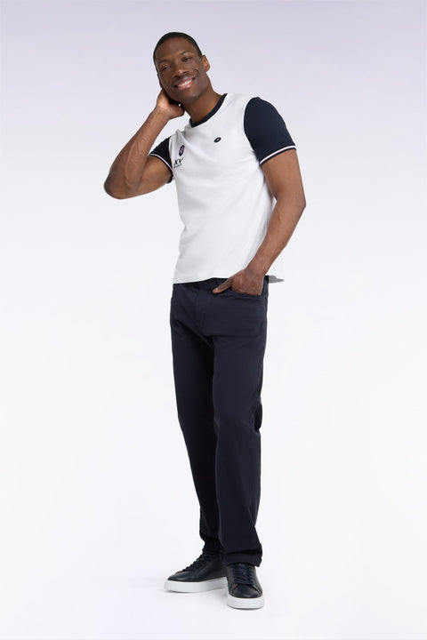 Pantalon 5 poches en toile de coton stretch marine coupe regular - Image 1
