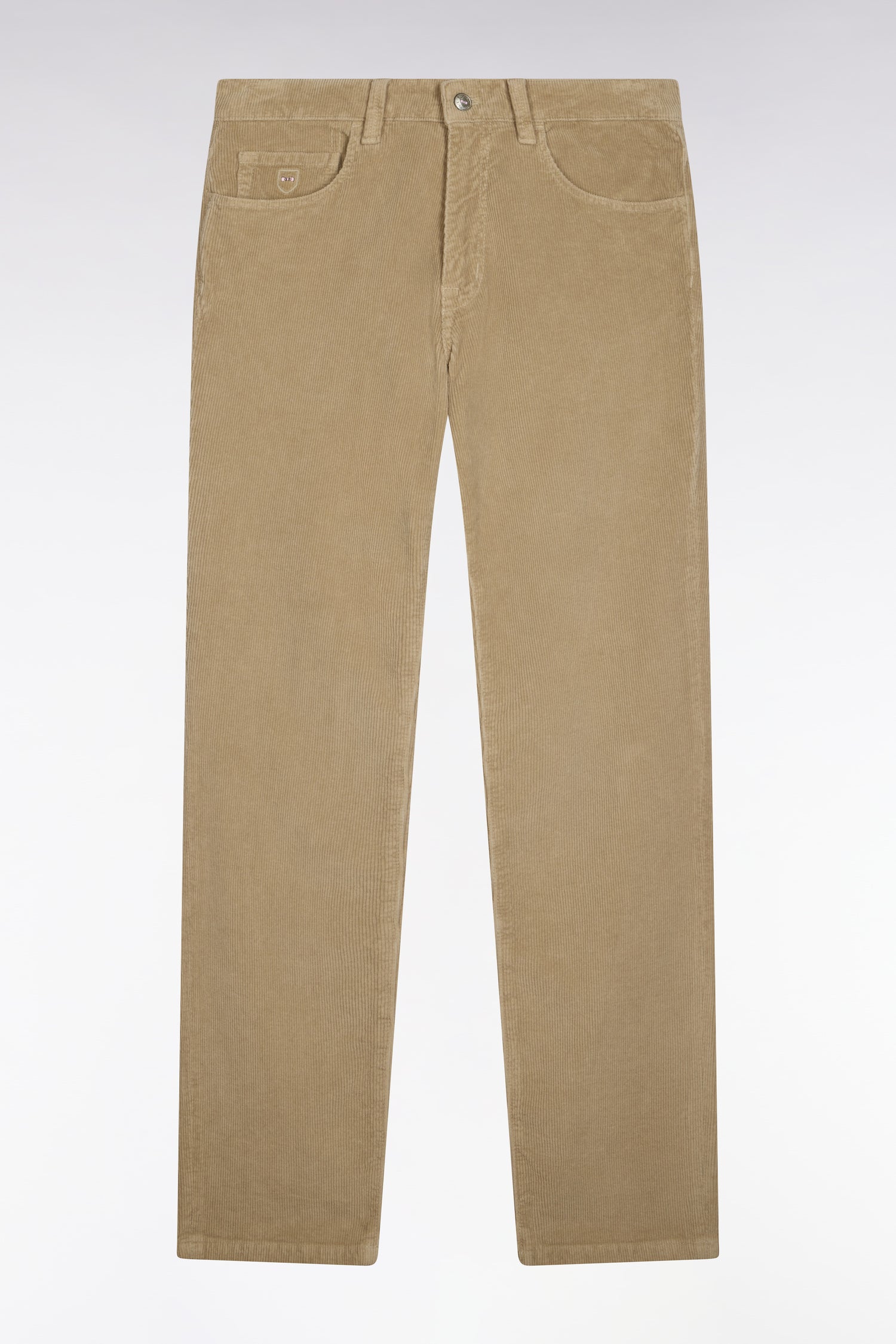 Pantalon 5 poches en velours côtelé beige coupe regular