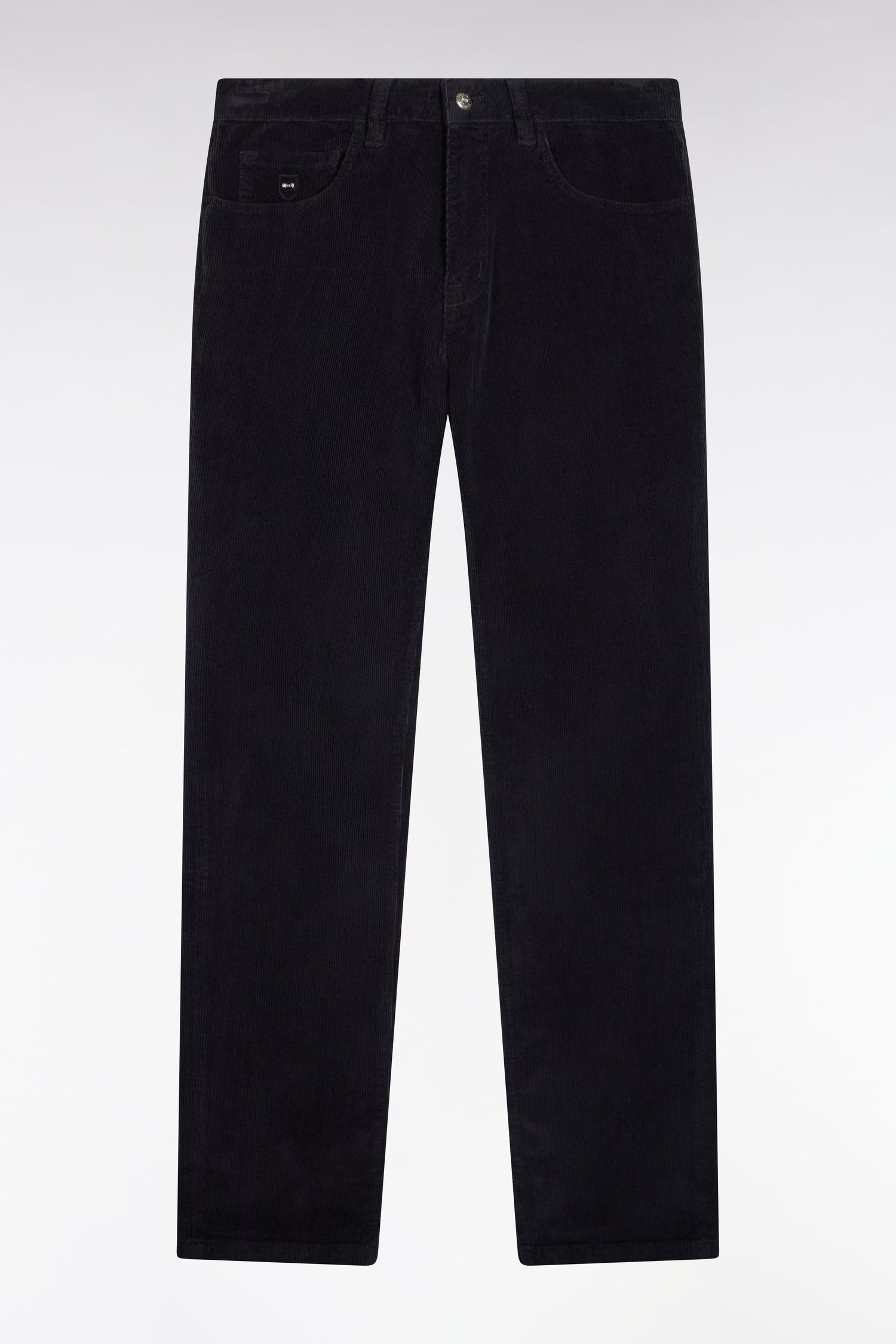 Pantalon 5 poches en velours côtelé marine coupe regular