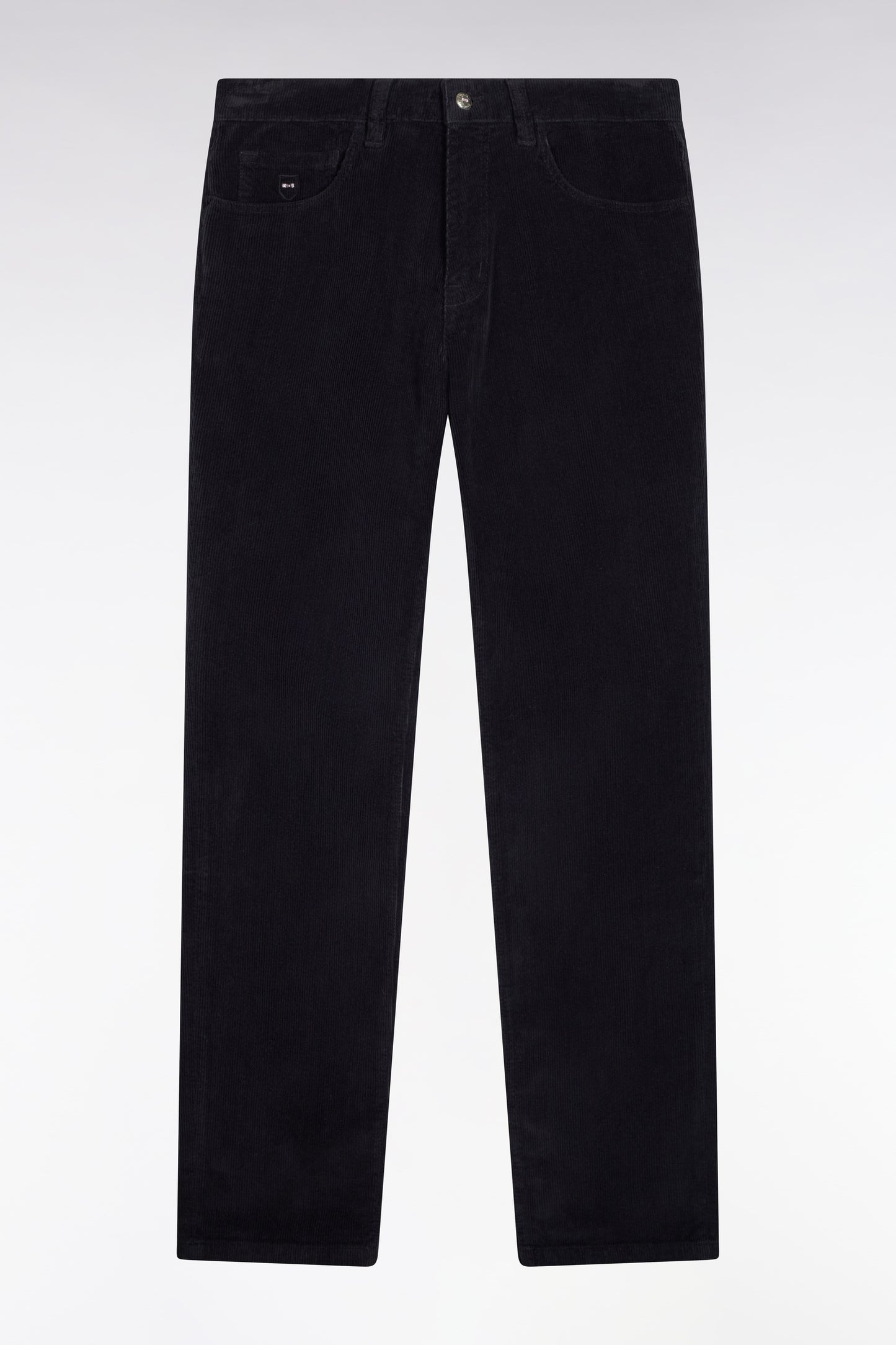 Pantalon 5 poches en velours côtelé marine coupe regular