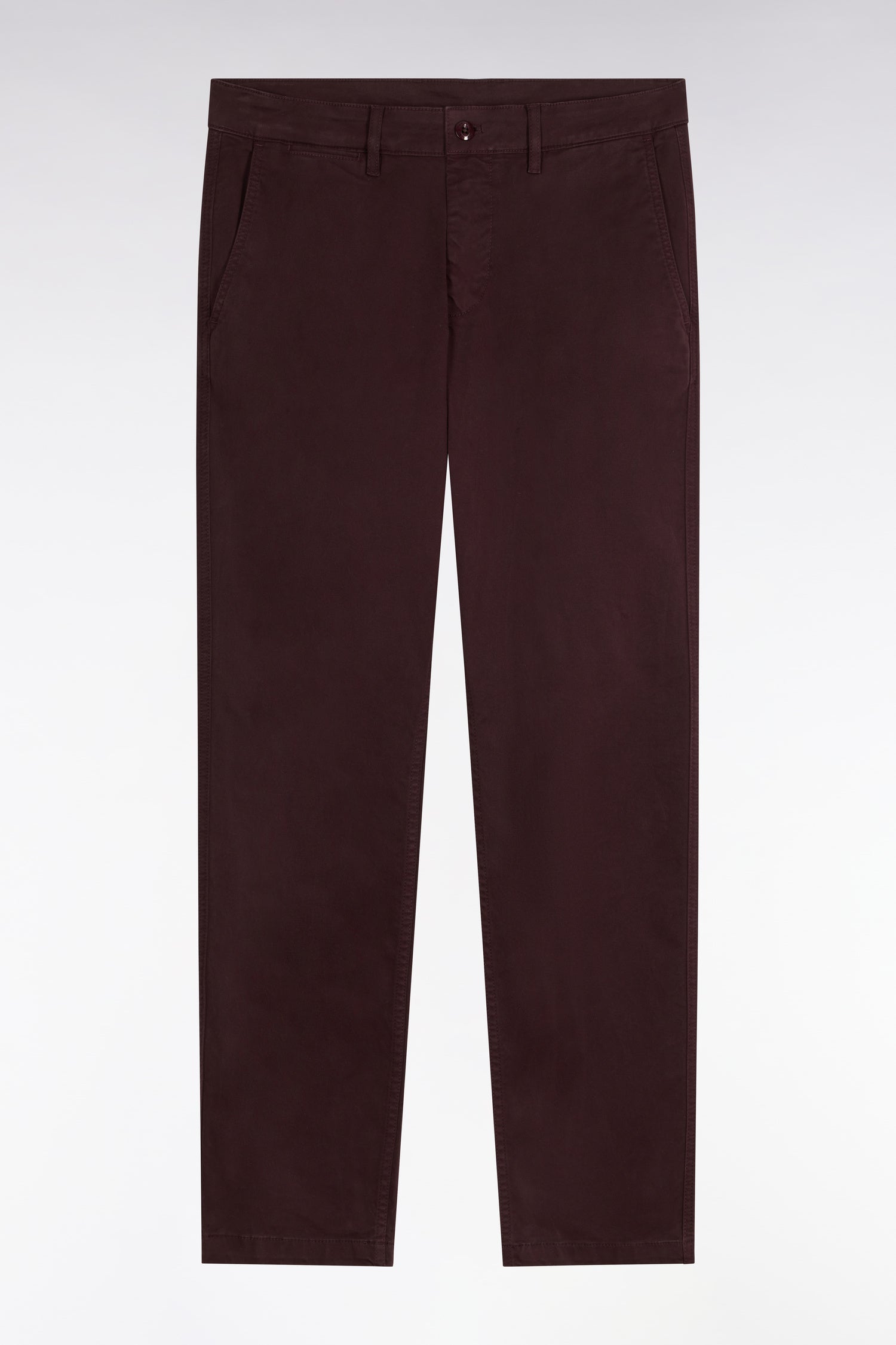 Pantalon chino sans plis en gabardine de coton stretch marron