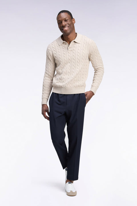 Pantalon à taille élastiquée en nylon stretch technique marine coupe Modern - Image 1