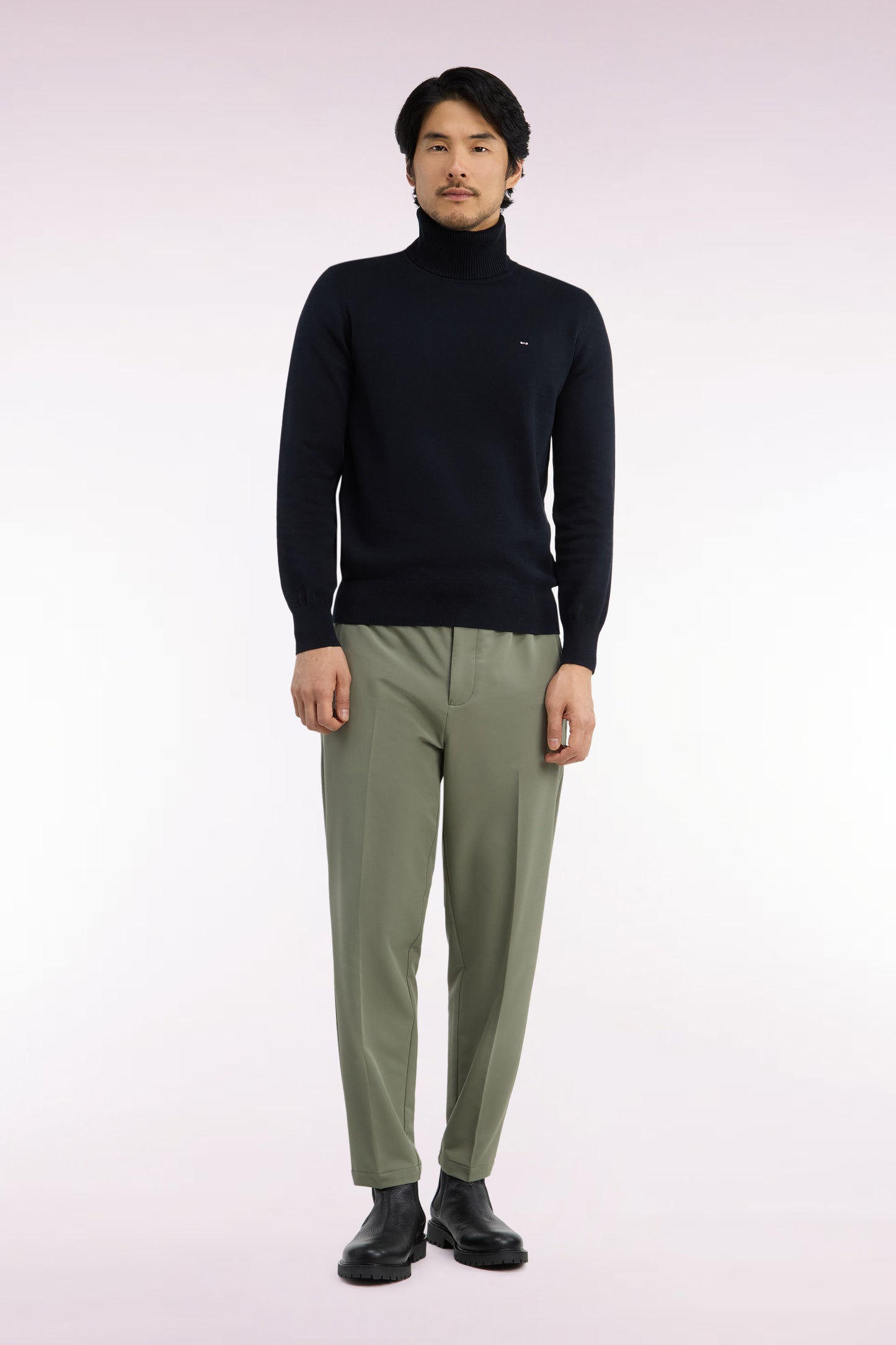 Pantalon à taille élastiquée en nylon stretch technique vert olive coupe Modern