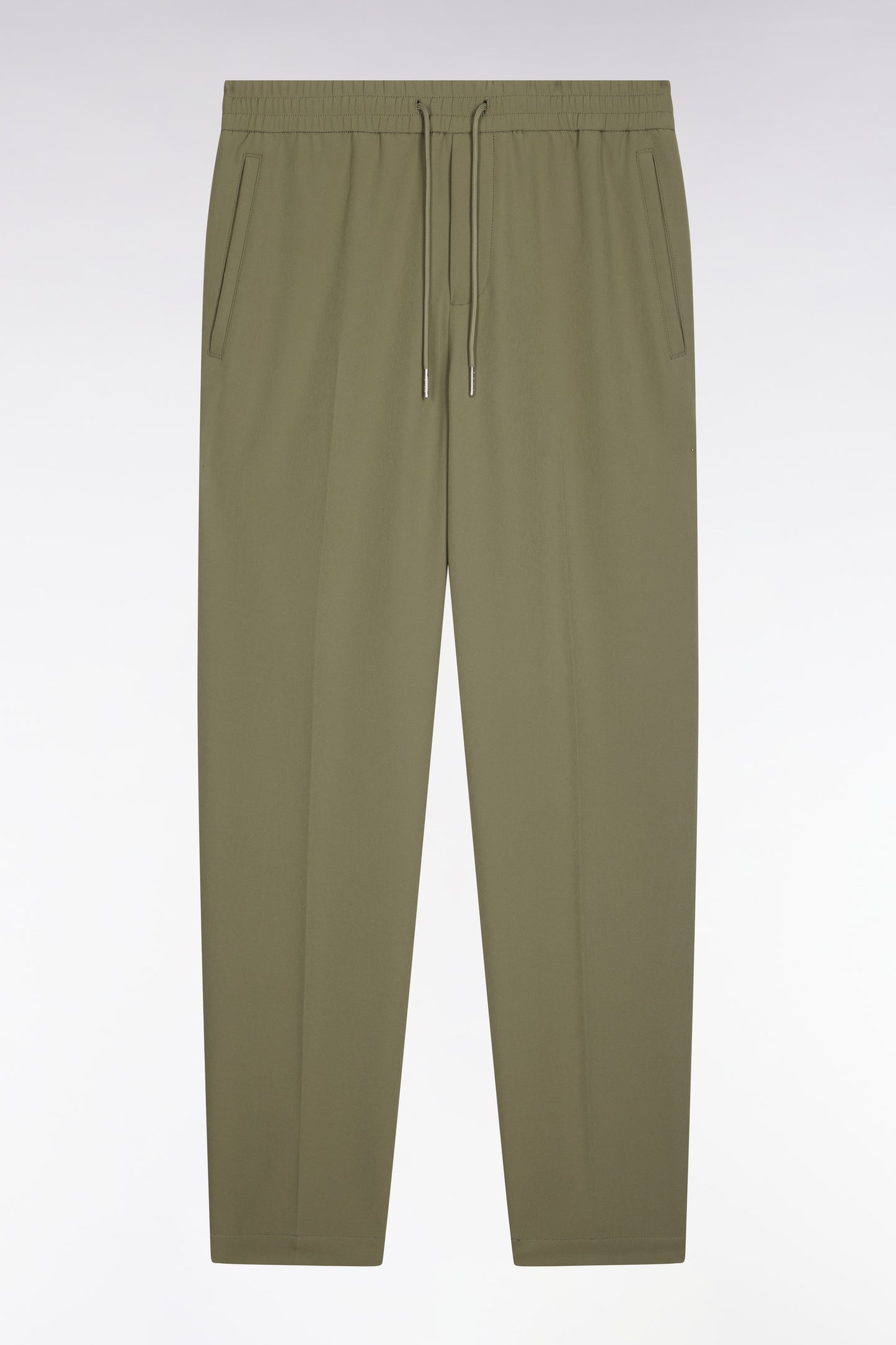 Pantalon à taille élastiquée en nylon stretch technique vert olive coupe Modern