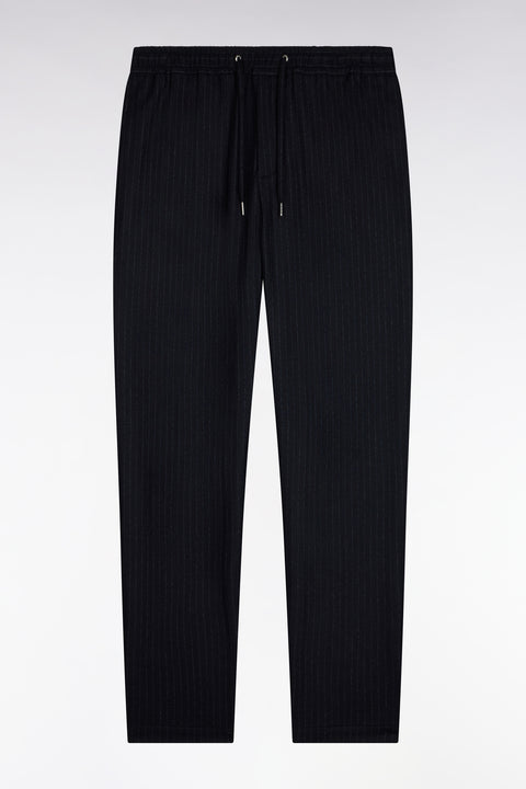 Pantalon à taille élastiquée façon flanelle rayée marine - Image 2
