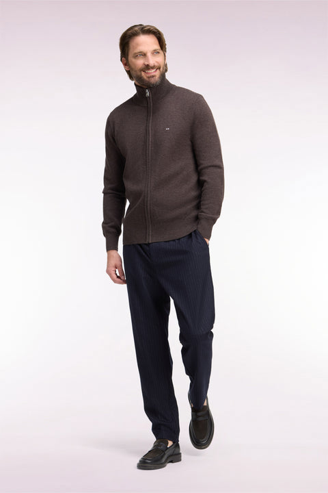 Pantalon à taille élastiquée façon flanelle rayée marine - Image 1