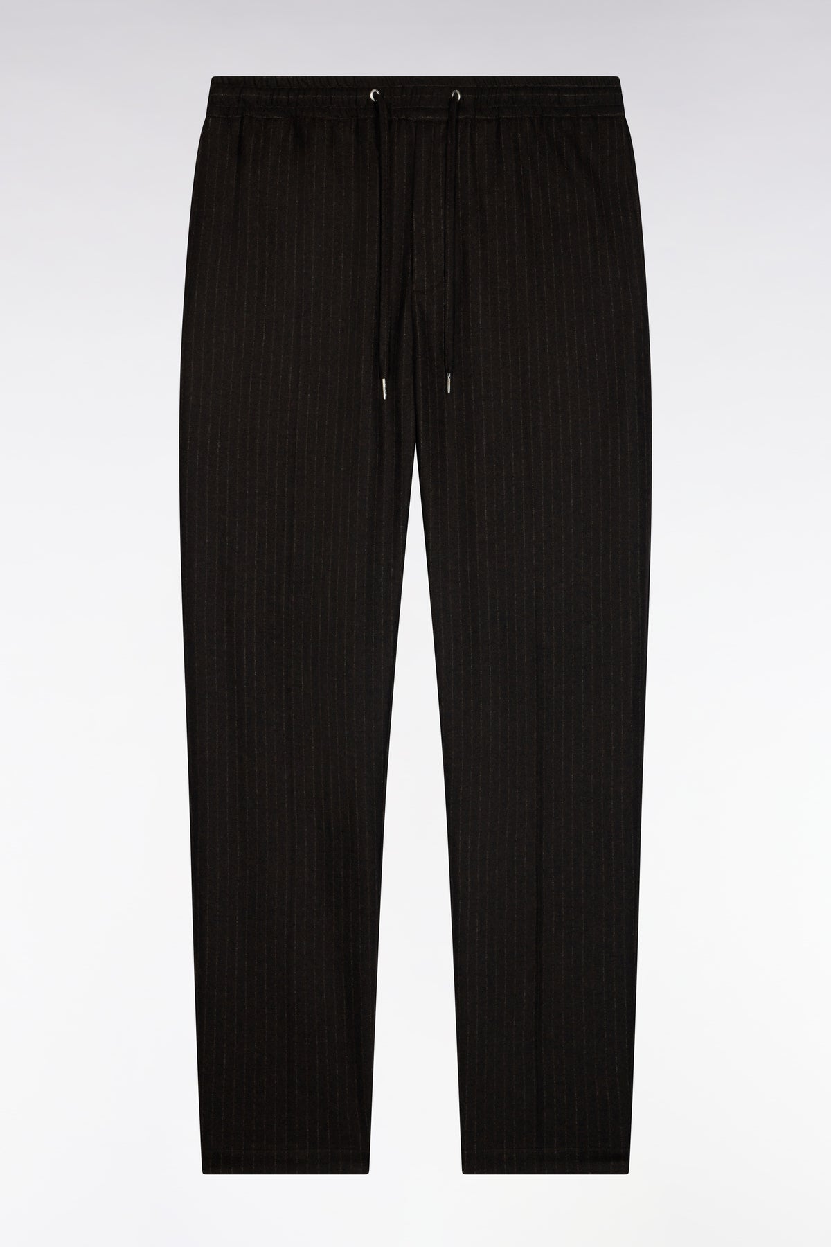 Pantalon à taille élastiquée façon flanelle rayée marron