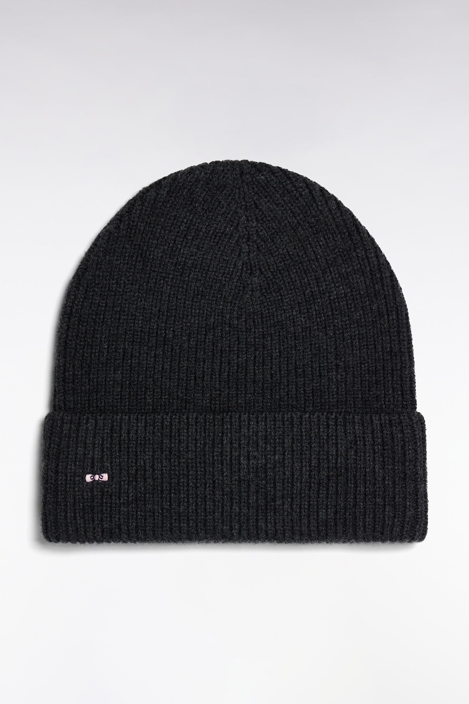 Bonnet côtelé en laine et coton gris foncé