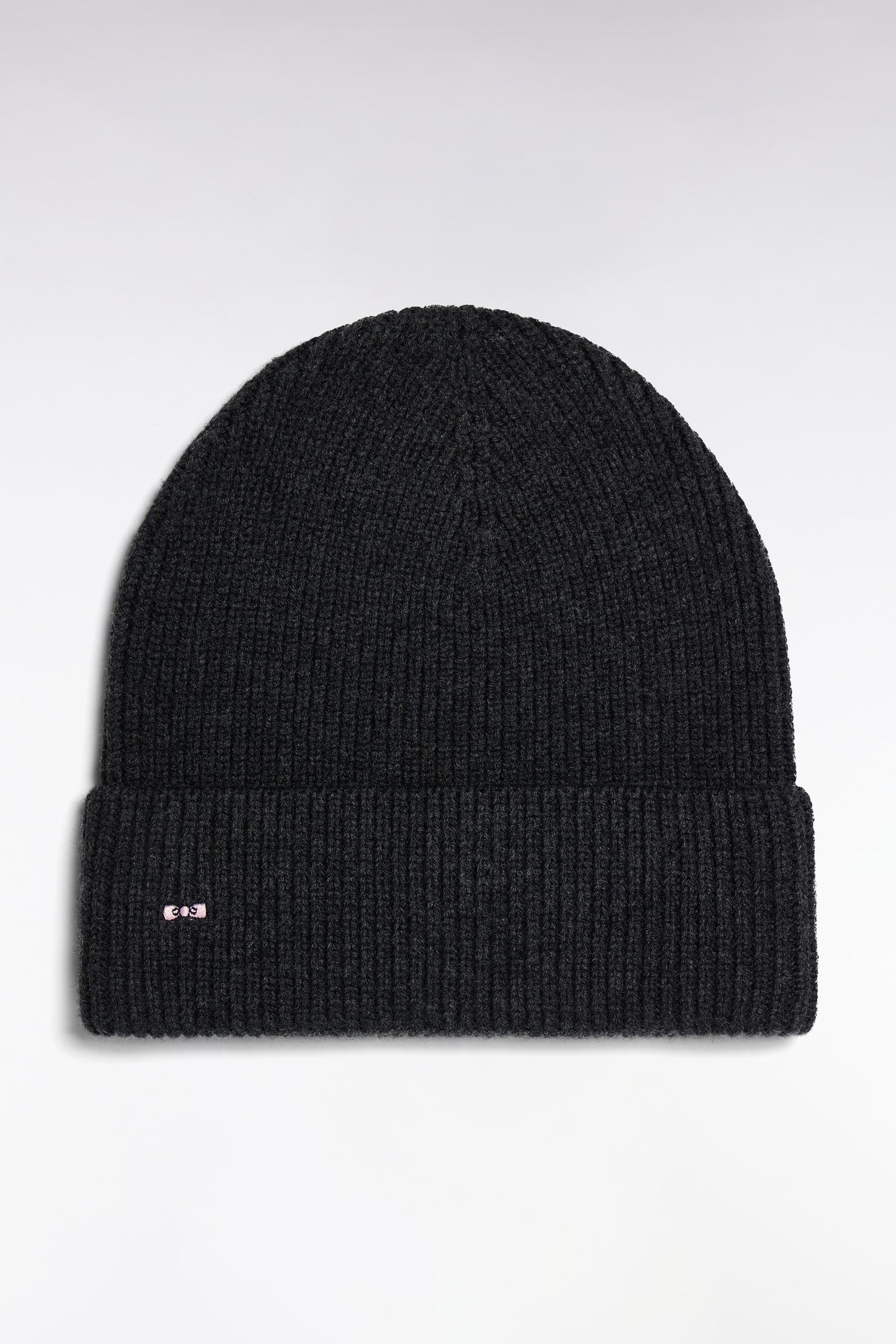 Bonnet côtelé en laine et coton gris foncé