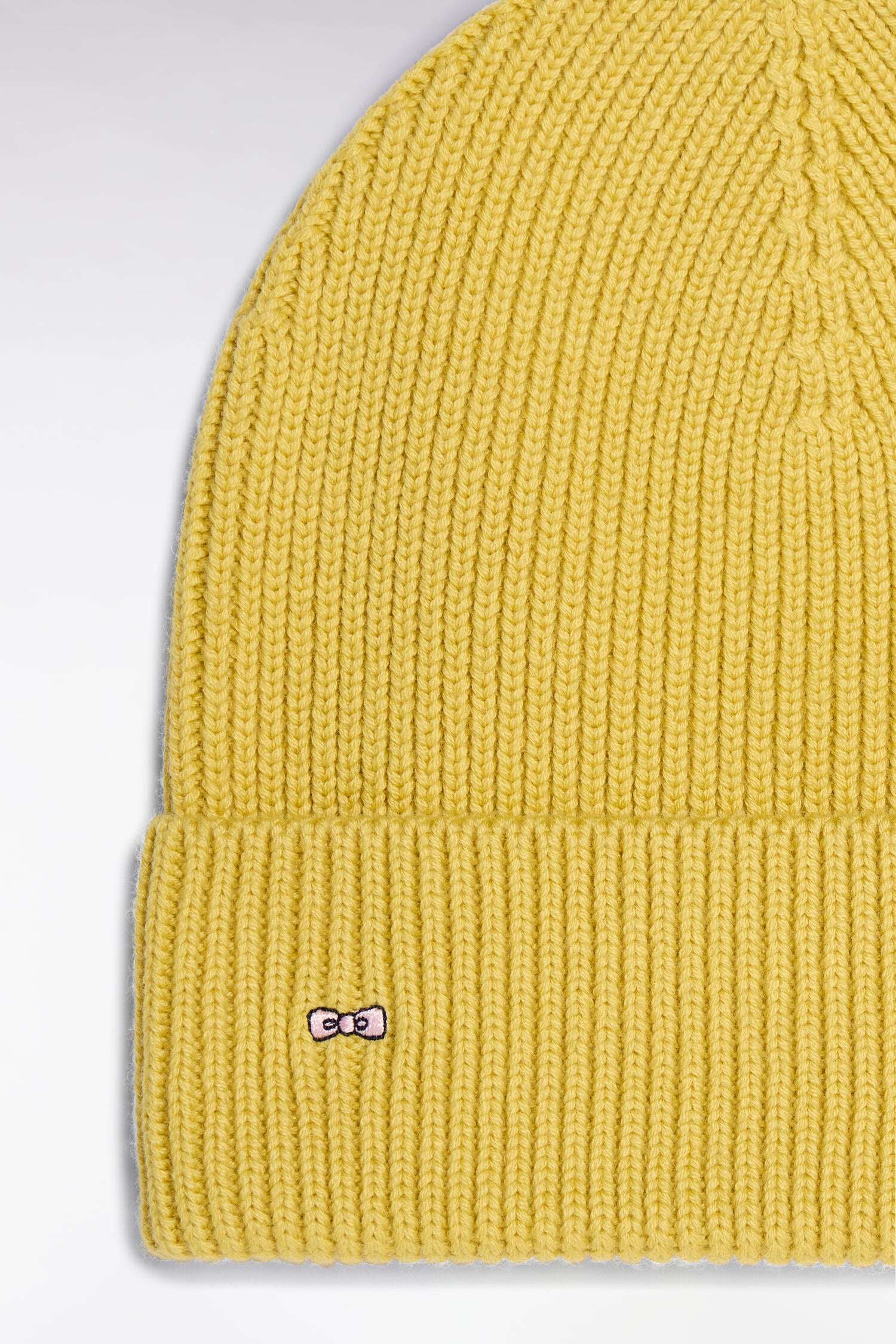 Bonnet côtelé en laine et coton jaune