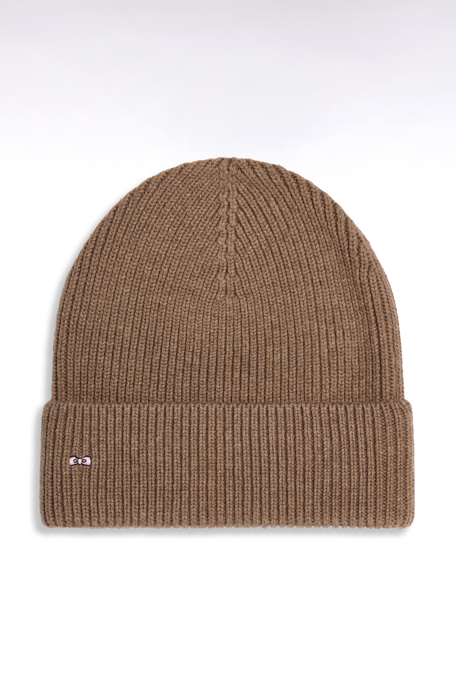 Bonnet côtelé en laine et coton marron