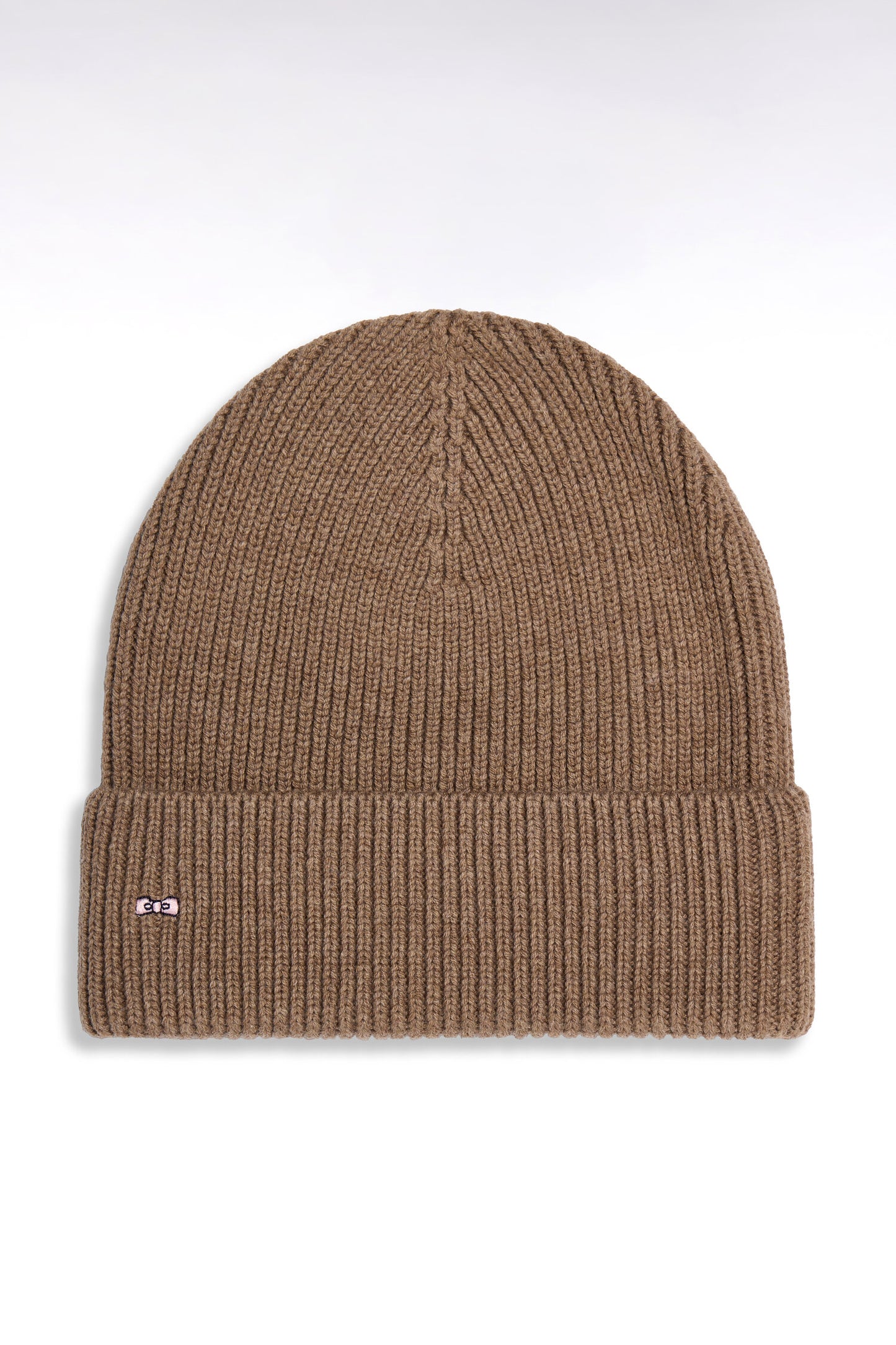 Bonnet côtelé en laine et coton marron