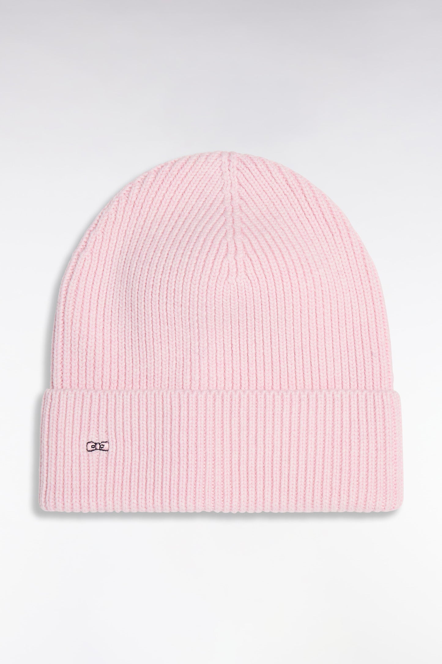 Bonnet côtelé en laine et coton rose