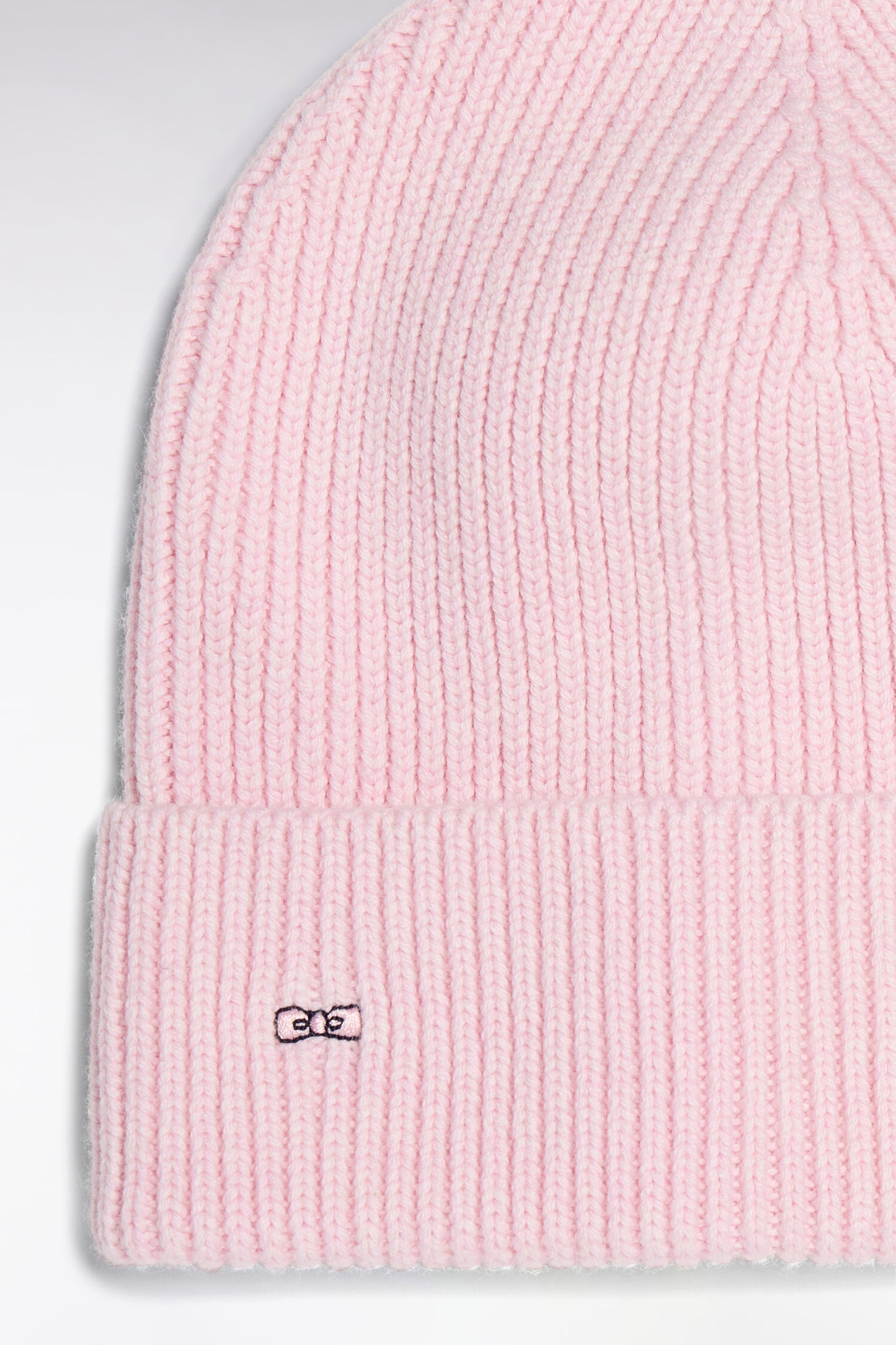 Bonnet côtelé en laine et coton rose