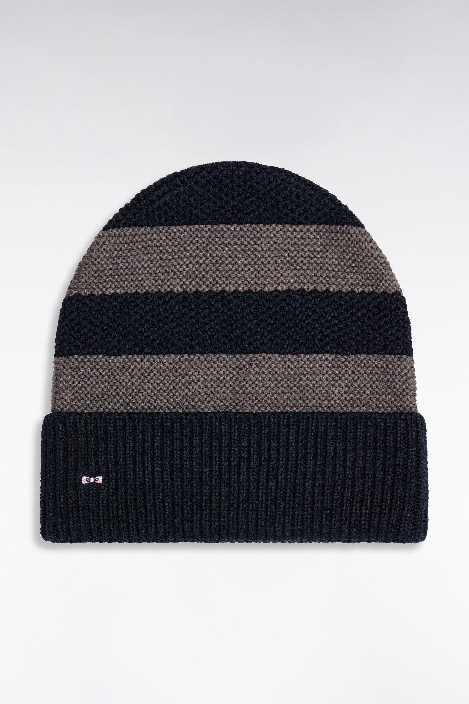 Bonnet en coton rayé gris et marine
